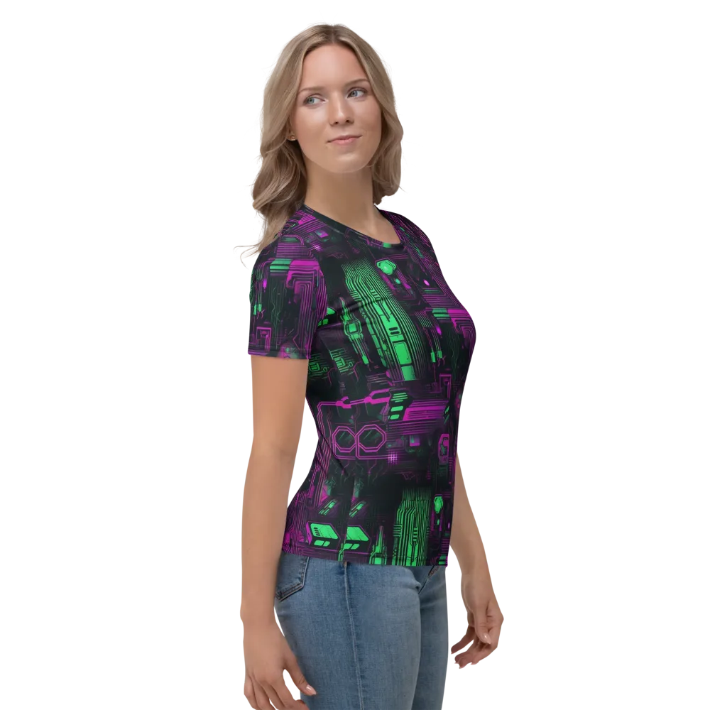 Synthwave Circuit on Women's Crew Neck T-Shirt — Right