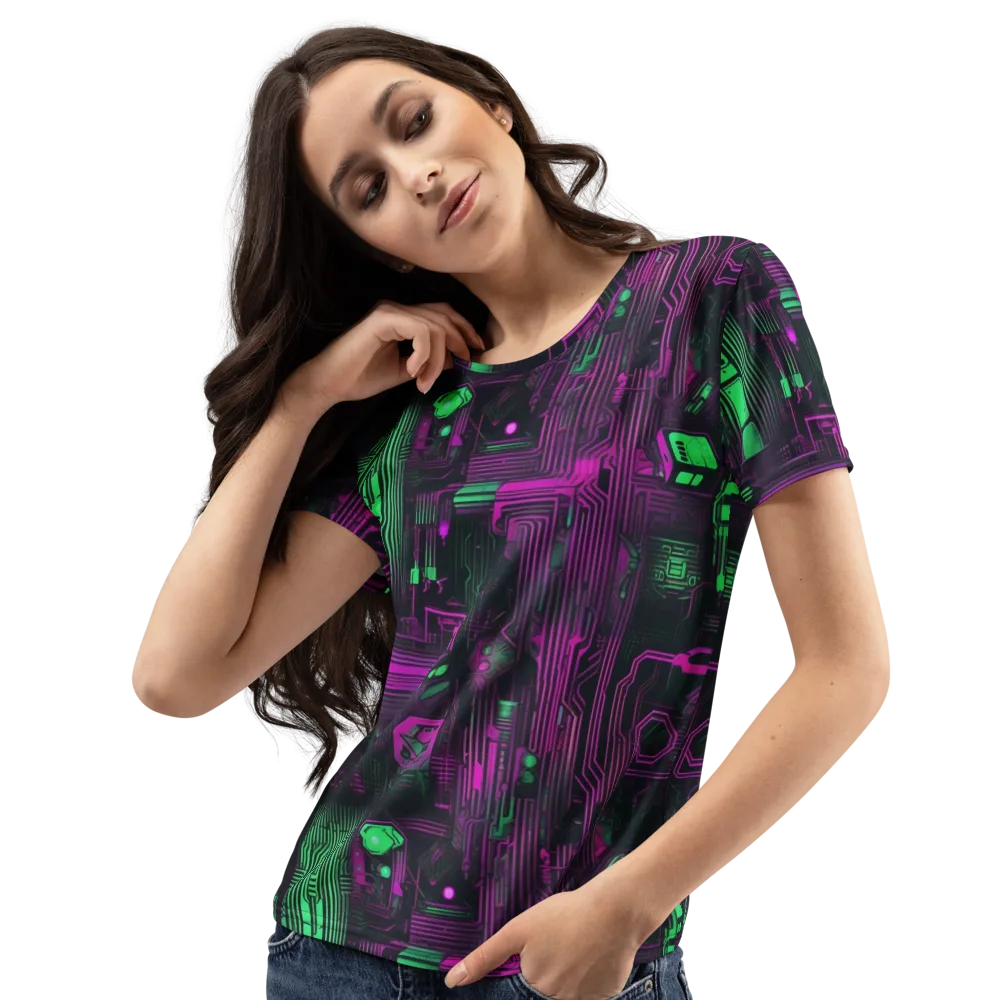 Synthwave Circuit on Women's Crew Neck T-Shirt — Left Front