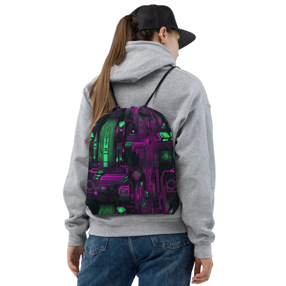 Synthwave Circuit on Drawstring Bag — Front