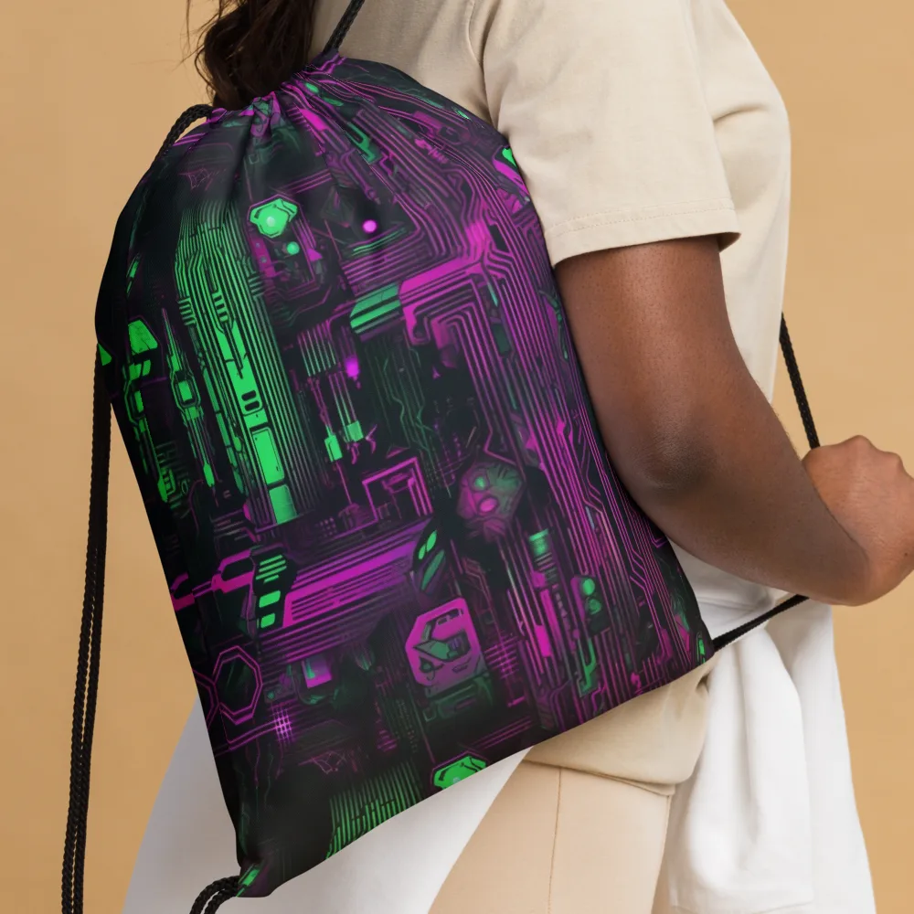 Synthwave Circuit on Drawstring Bag — Front