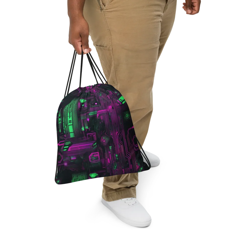 Synthwave Circuit on Drawstring Bag — Front