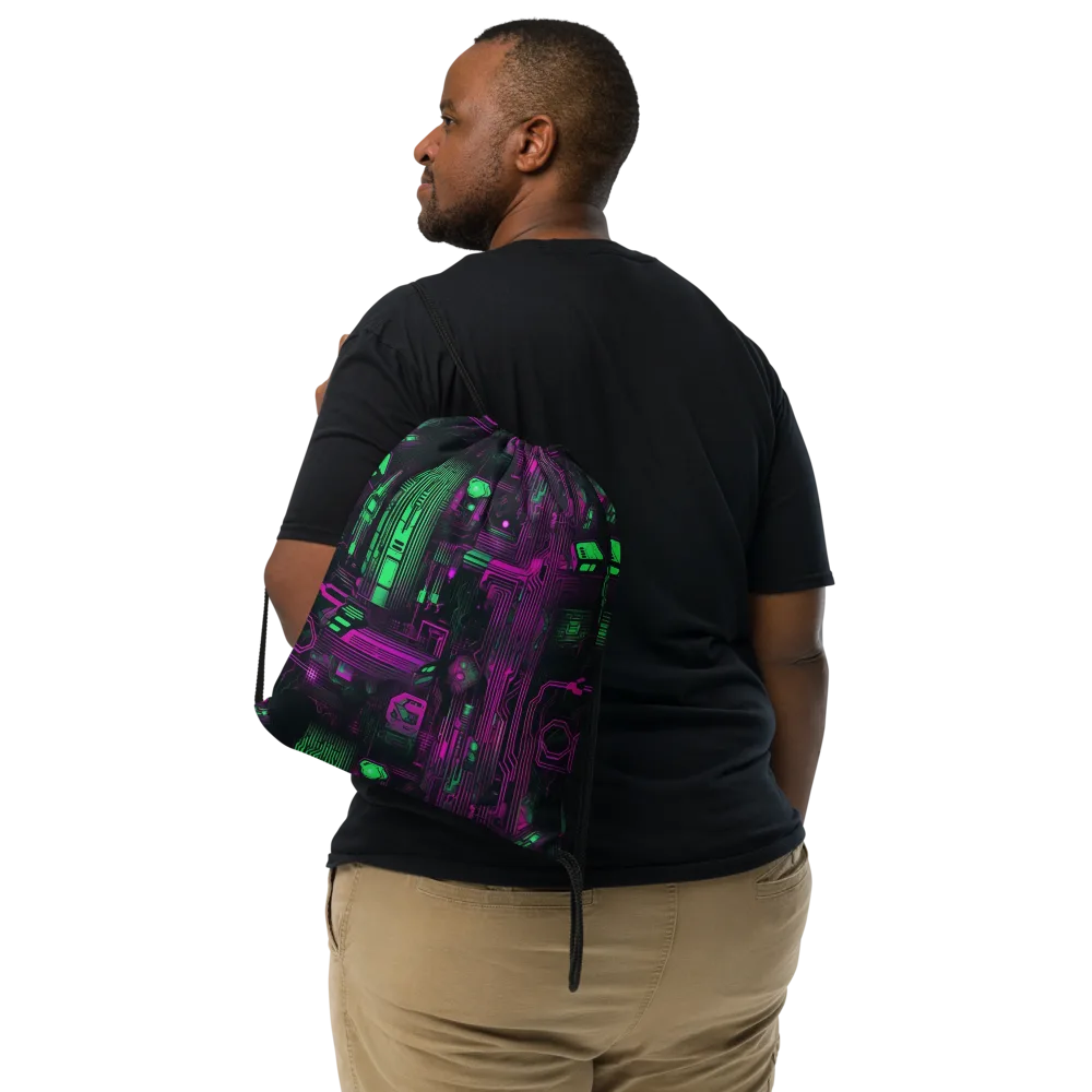 Synthwave Circuit on Drawstring Bag — Front