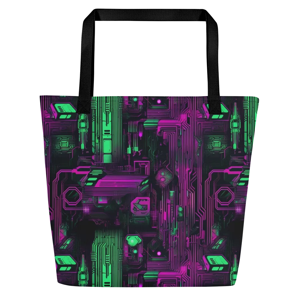Synthwave Circuit on Large Tote Bag W/ Pocket — Front