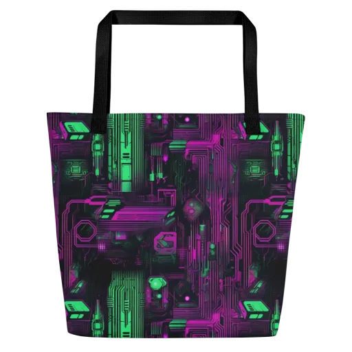 Synthwave Circuit on a Large Tote Bag W/ Pocket