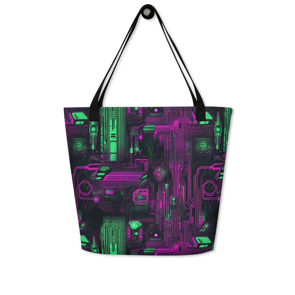 Synthwave Circuit on Large Tote Bag W/ Pocket — Front