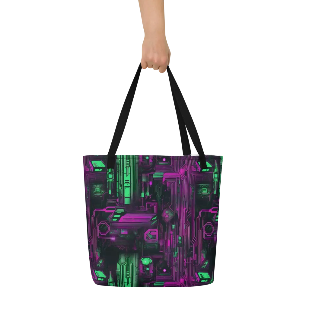 Synthwave Circuit on Large Tote Bag W/ Pocket — Front