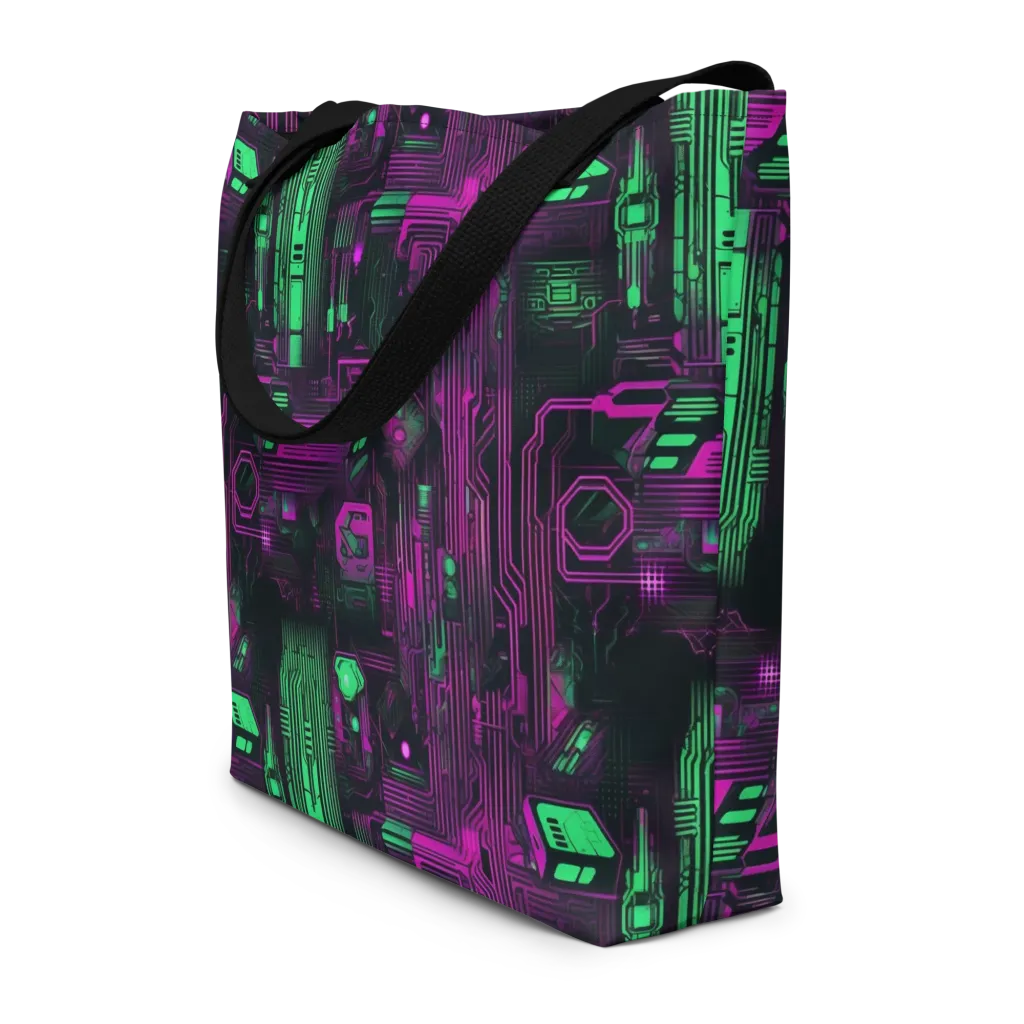 Synthwave Circuit on Large Tote Bag W/ Pocket — Front