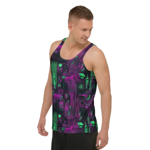 Synthwave Circuit on a Men's Tank Top