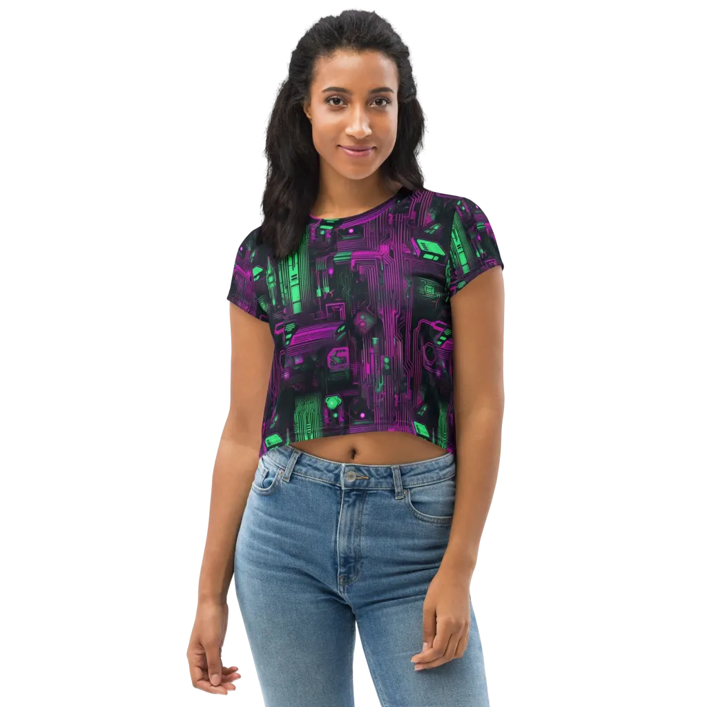 Synthwave Circuit on Crop Tee — Front