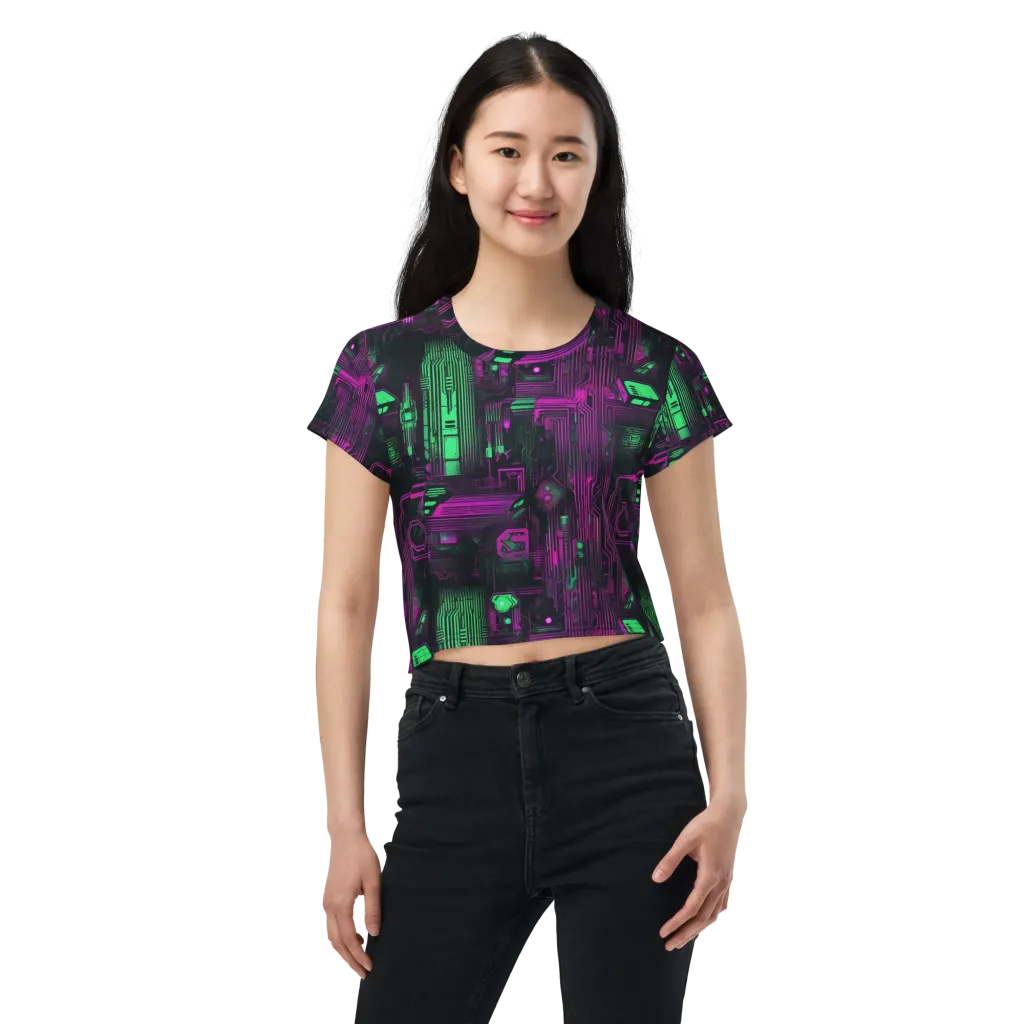 Synthwave Circuit on Crop Tee — Front