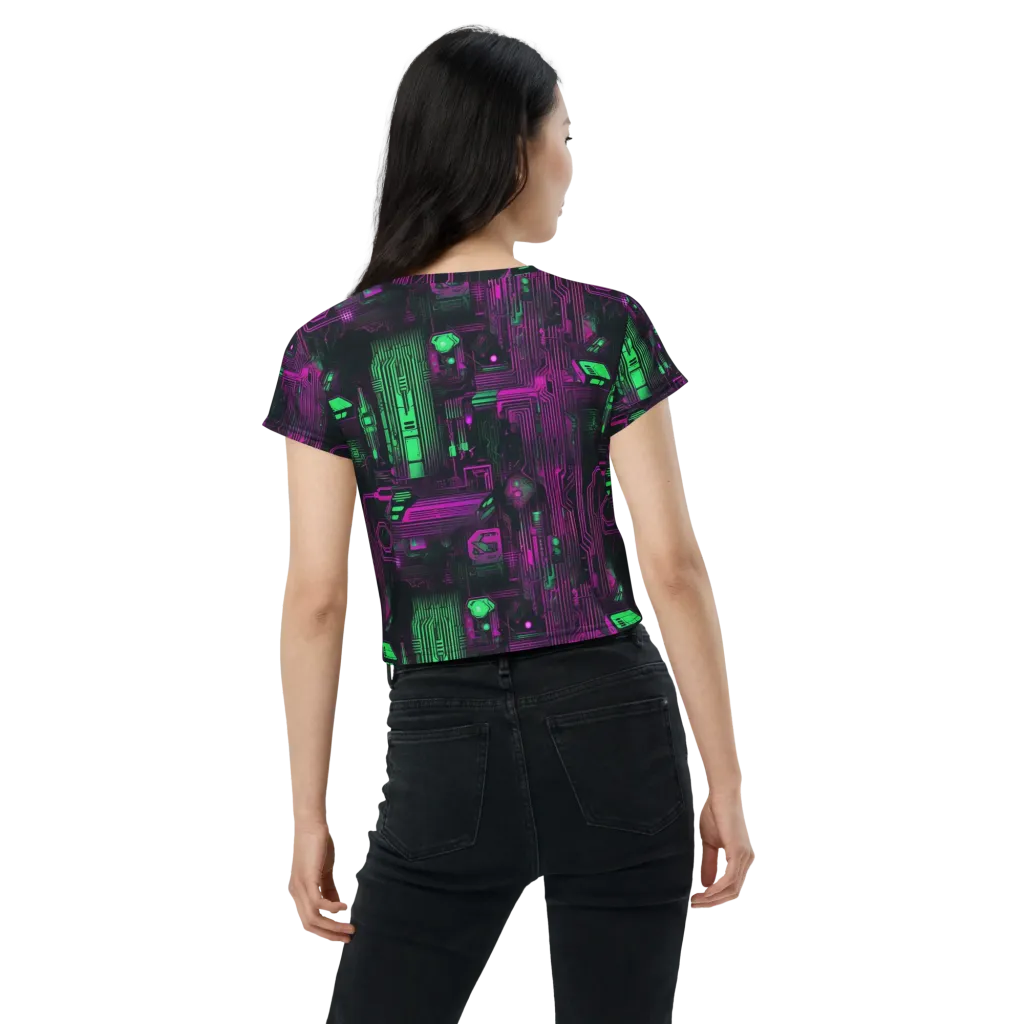 Synthwave Circuit on Crop Tee — Back