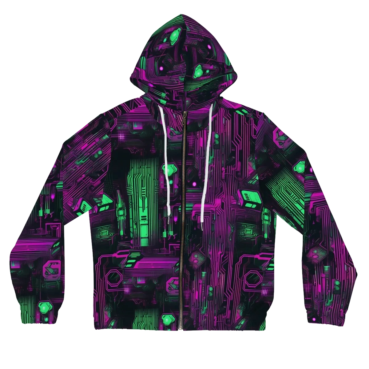 Synthwave Circuit on Women's Full-Zip Hoodie — Front