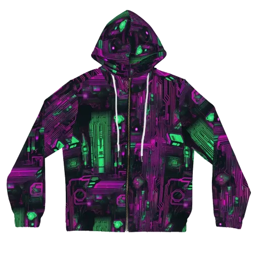 Synthwave Circuit on a Women's Full-Zip Hoodie