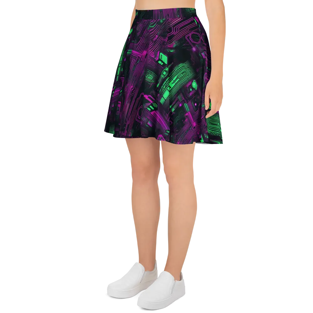 Synthwave Circuit on Skater Skirt — Left