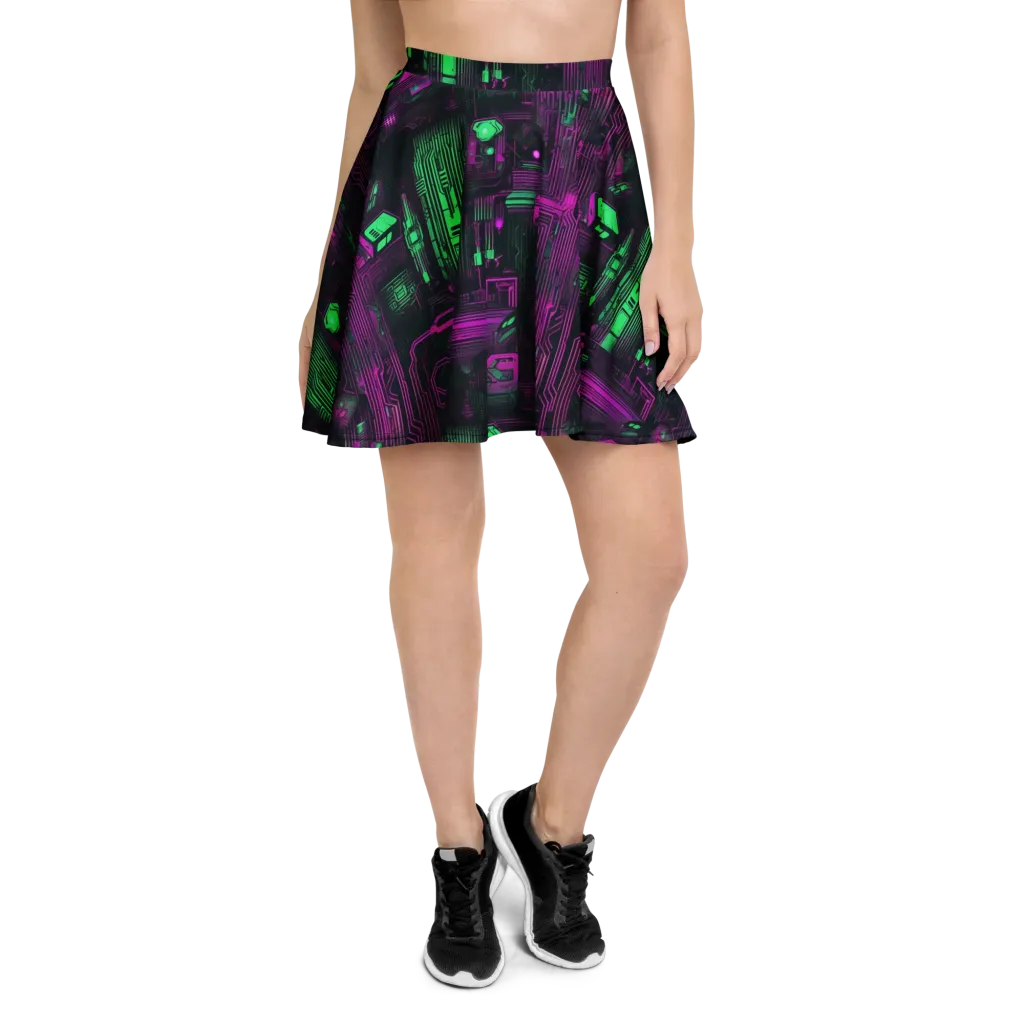 Synthwave Circuit on Skater Skirt — Front
