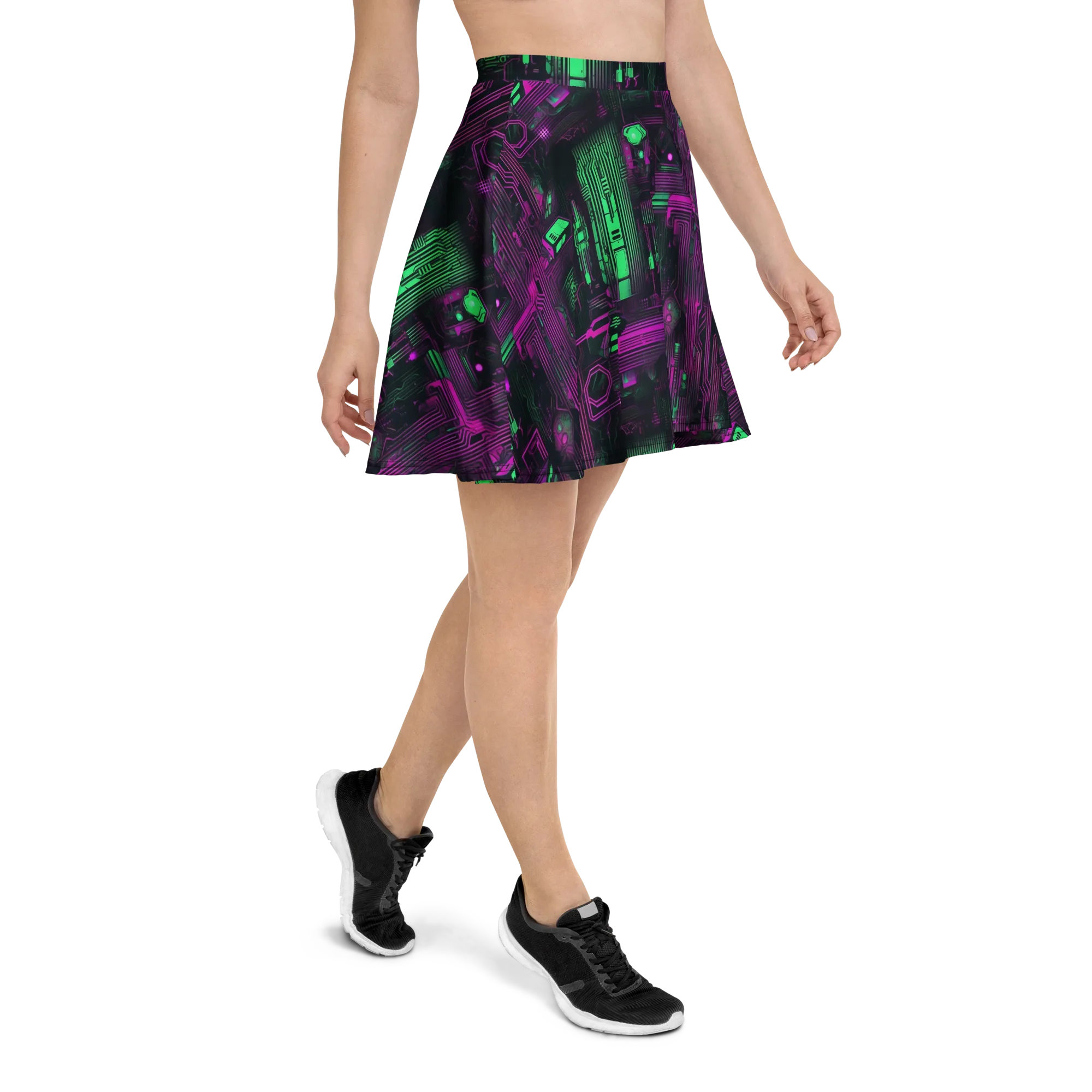 Synthwave Circuit on Skater Skirt — Right