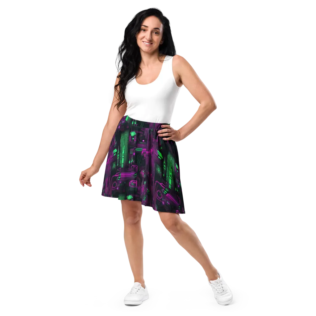 Synthwave Circuit on Skater Skirt — Front