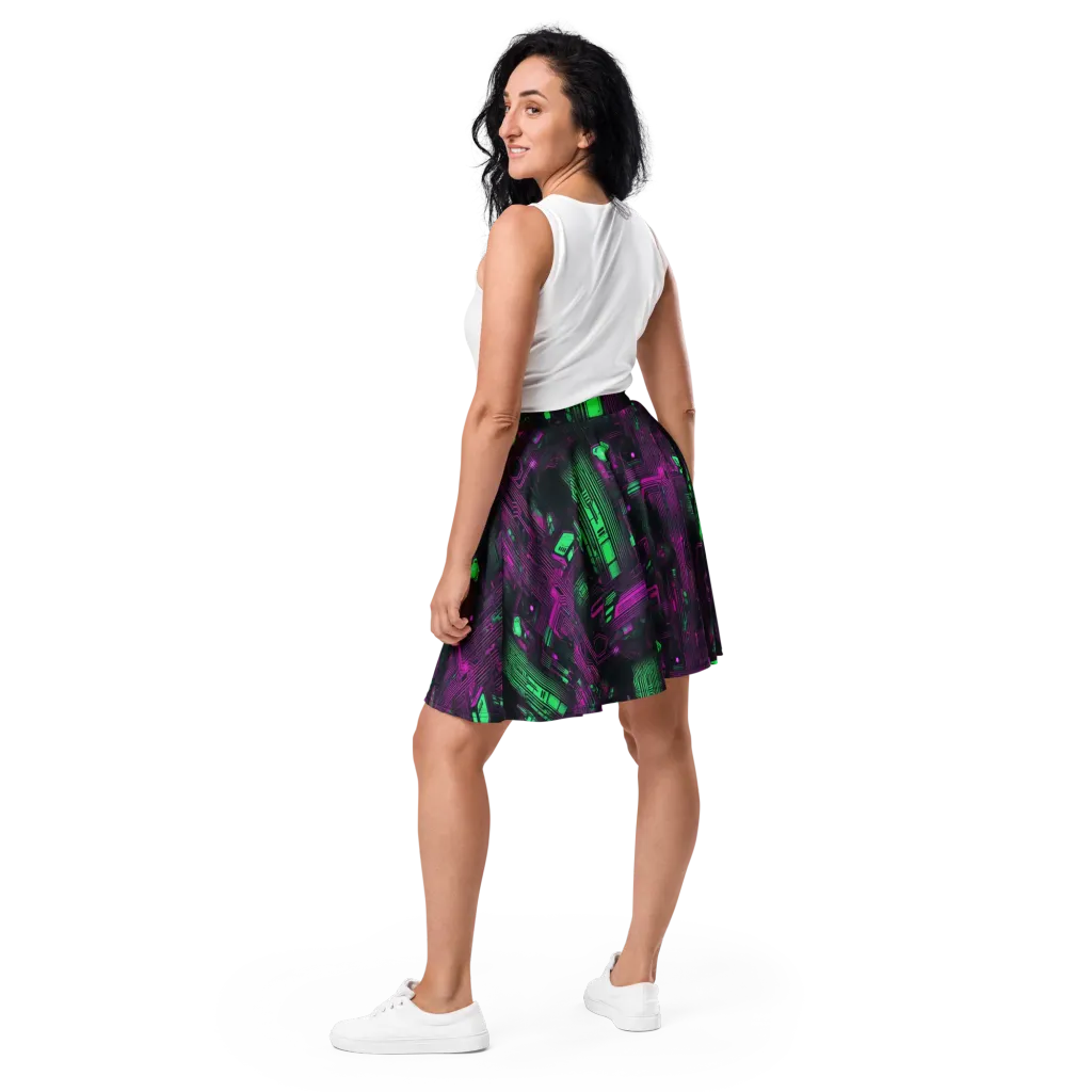 Synthwave Circuit on Skater Skirt — Back