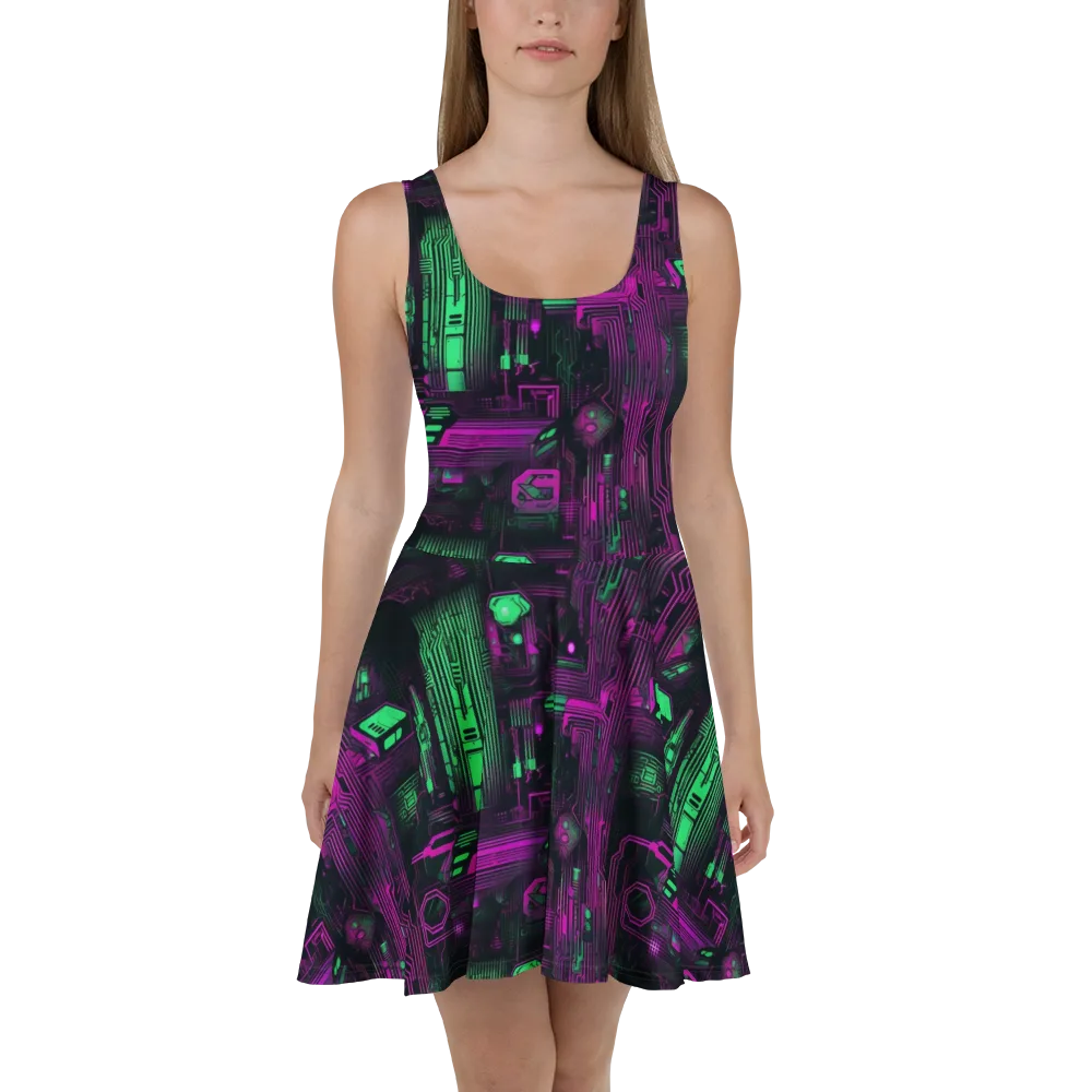 Synthwave Circuit on Skater Dress — Front