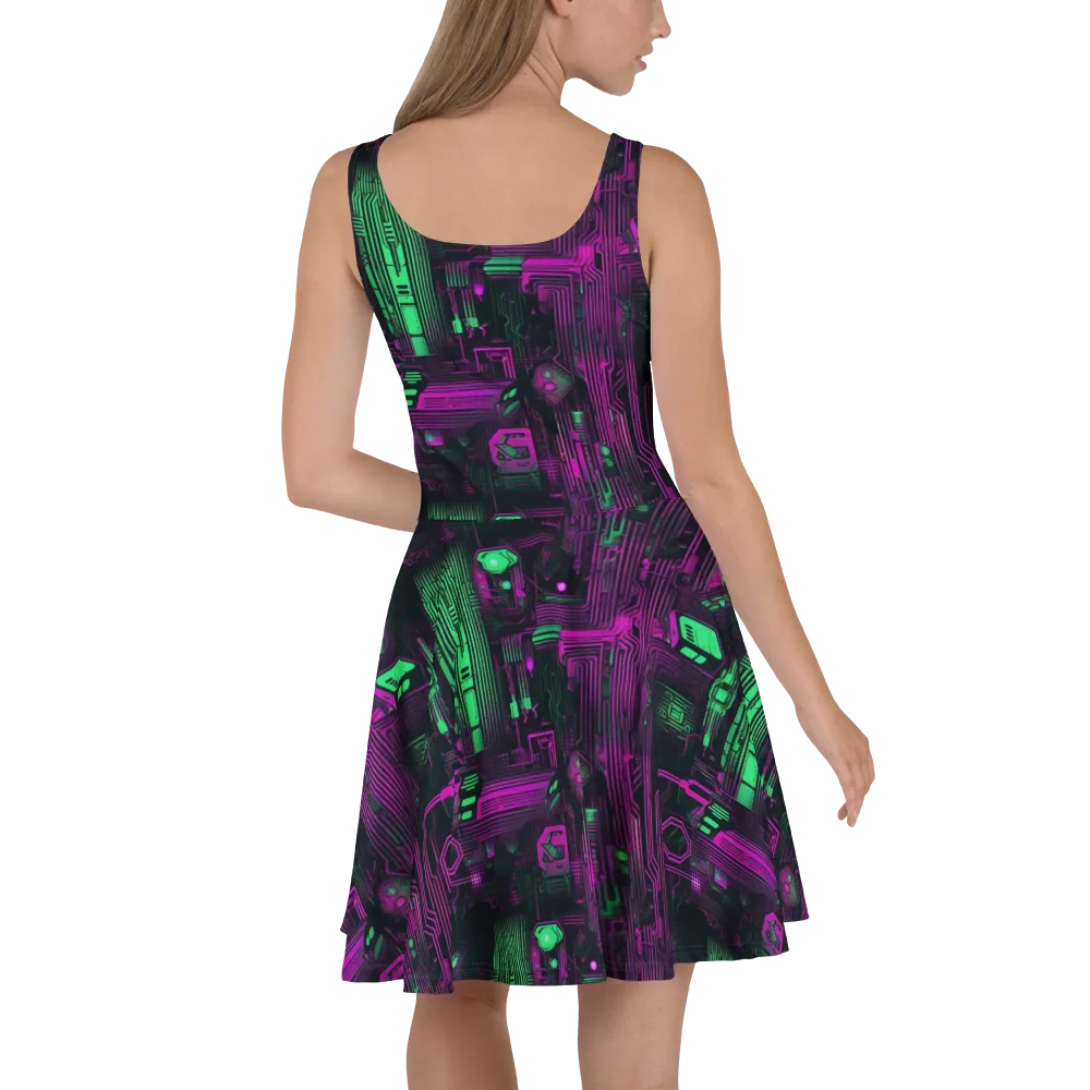 Synthwave Circuit on Skater Dress — Back
