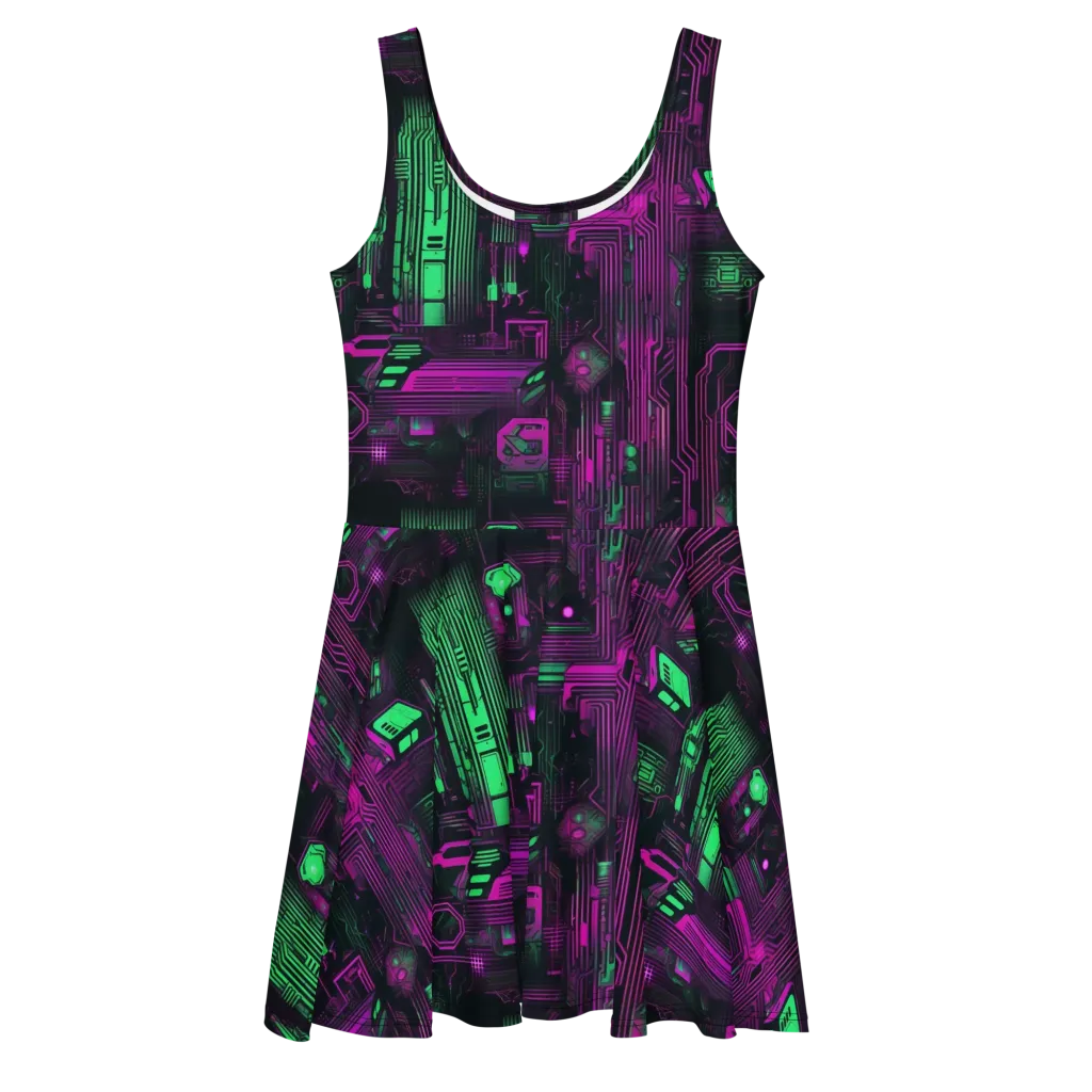 Synthwave Circuit on Skater Dress — Front