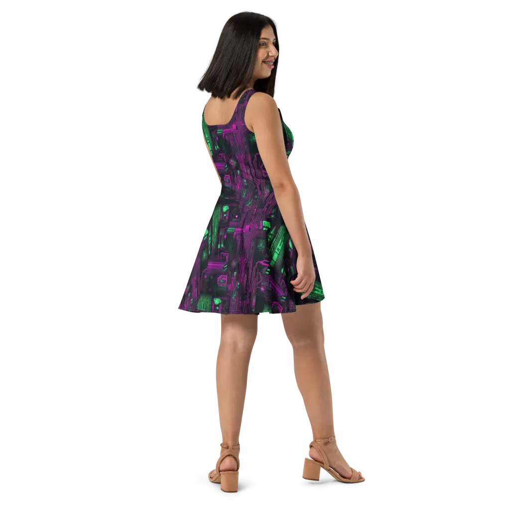 Synthwave Circuit on Skater Dress — Right
