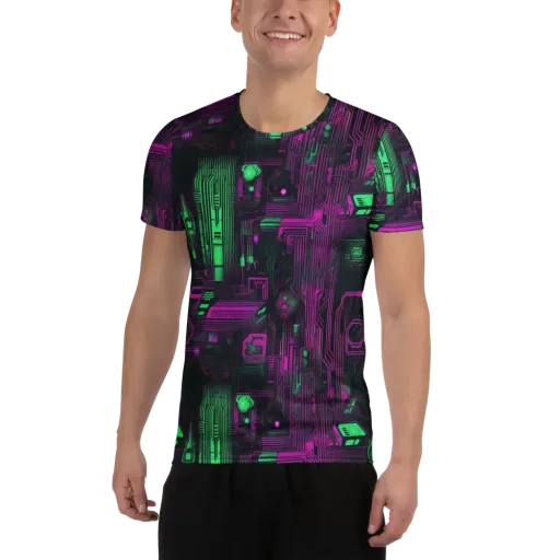 Synthwave Circuit on a Men's Athletic T-Shirt