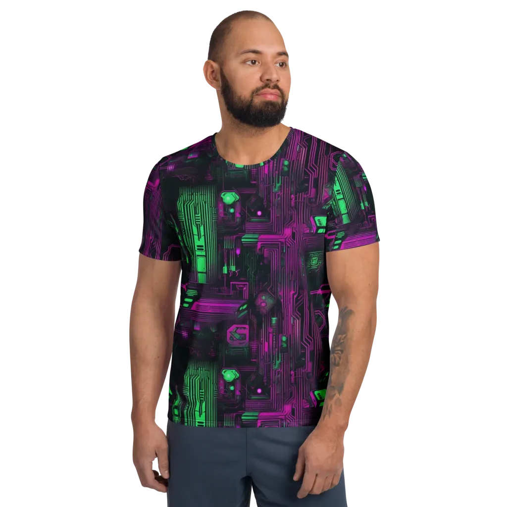 Synthwave Circuit on Men's Athletic T-Shirt — Front