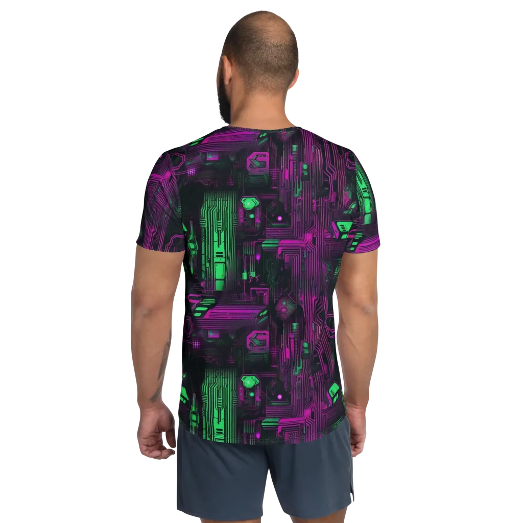 Synthwave Circuit on Men's Athletic T-Shirt — Back