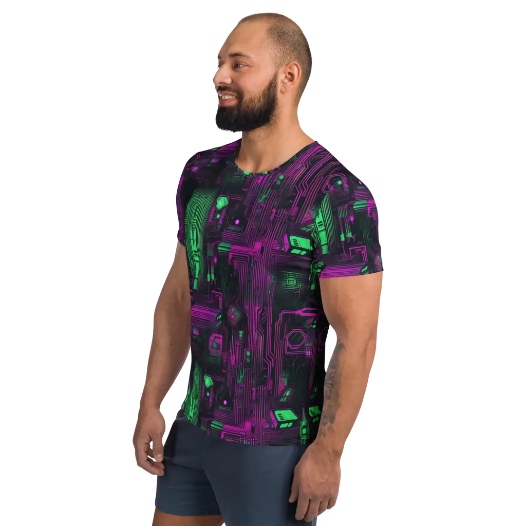 Synthwave Circuit on Men's Athletic T-Shirt — Left