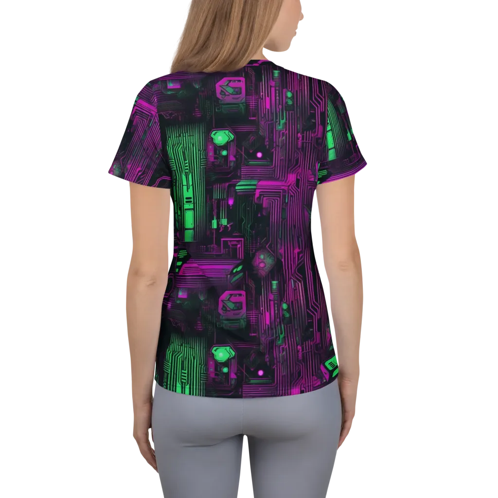 Synthwave Circuit on Women's Athletic T-Shirt — Back