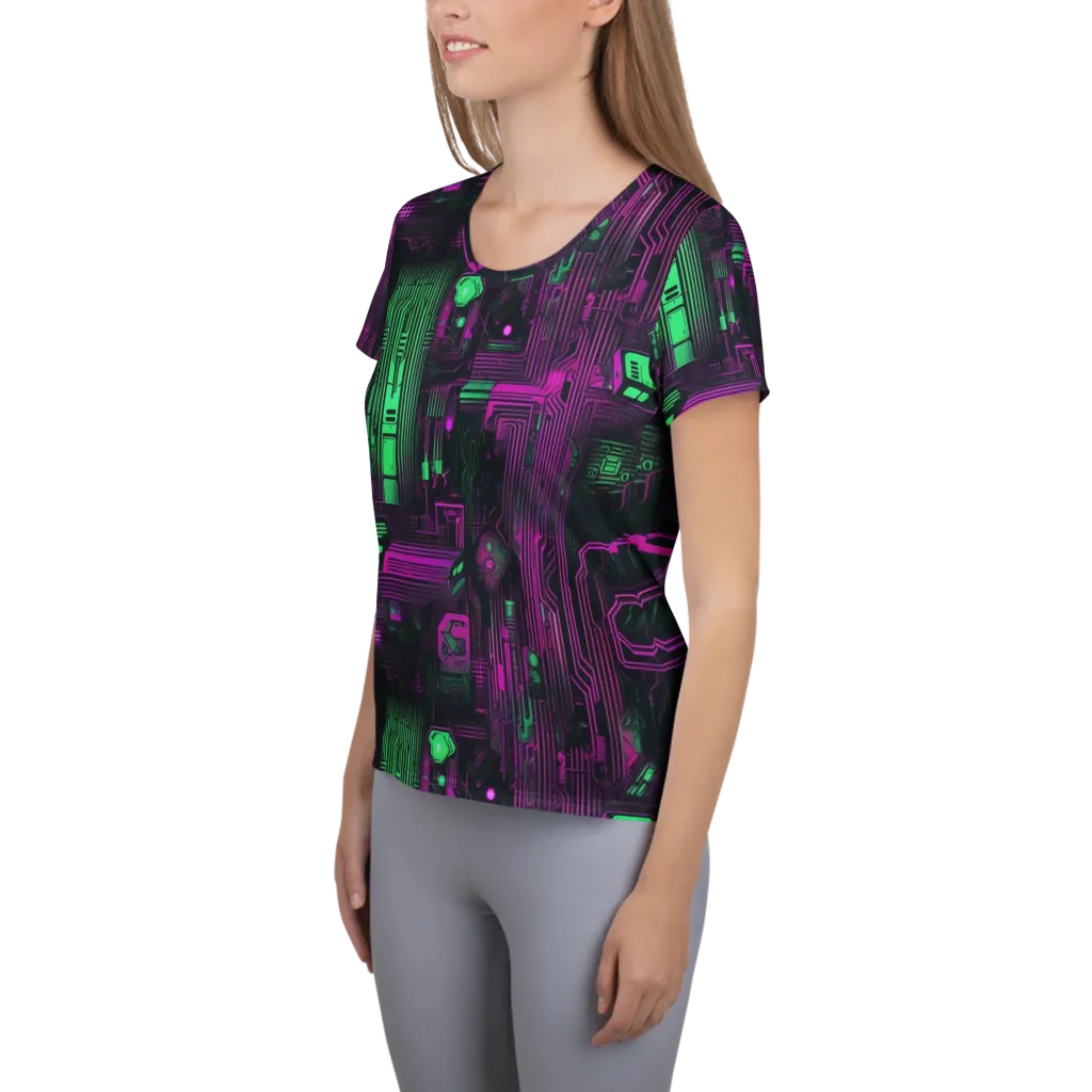 Synthwave Circuit on Women's Athletic T-Shirt — Left