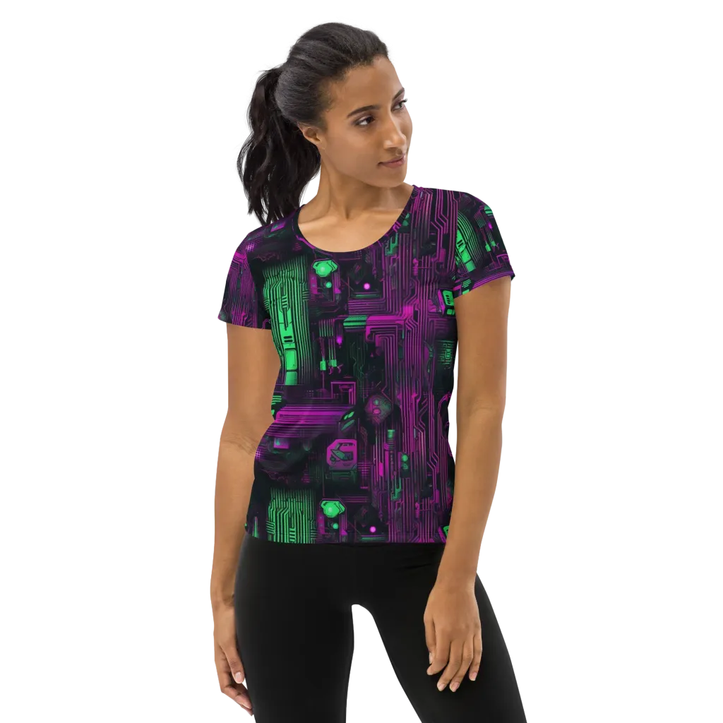 Synthwave Circuit on Women's Athletic T-Shirt — Front