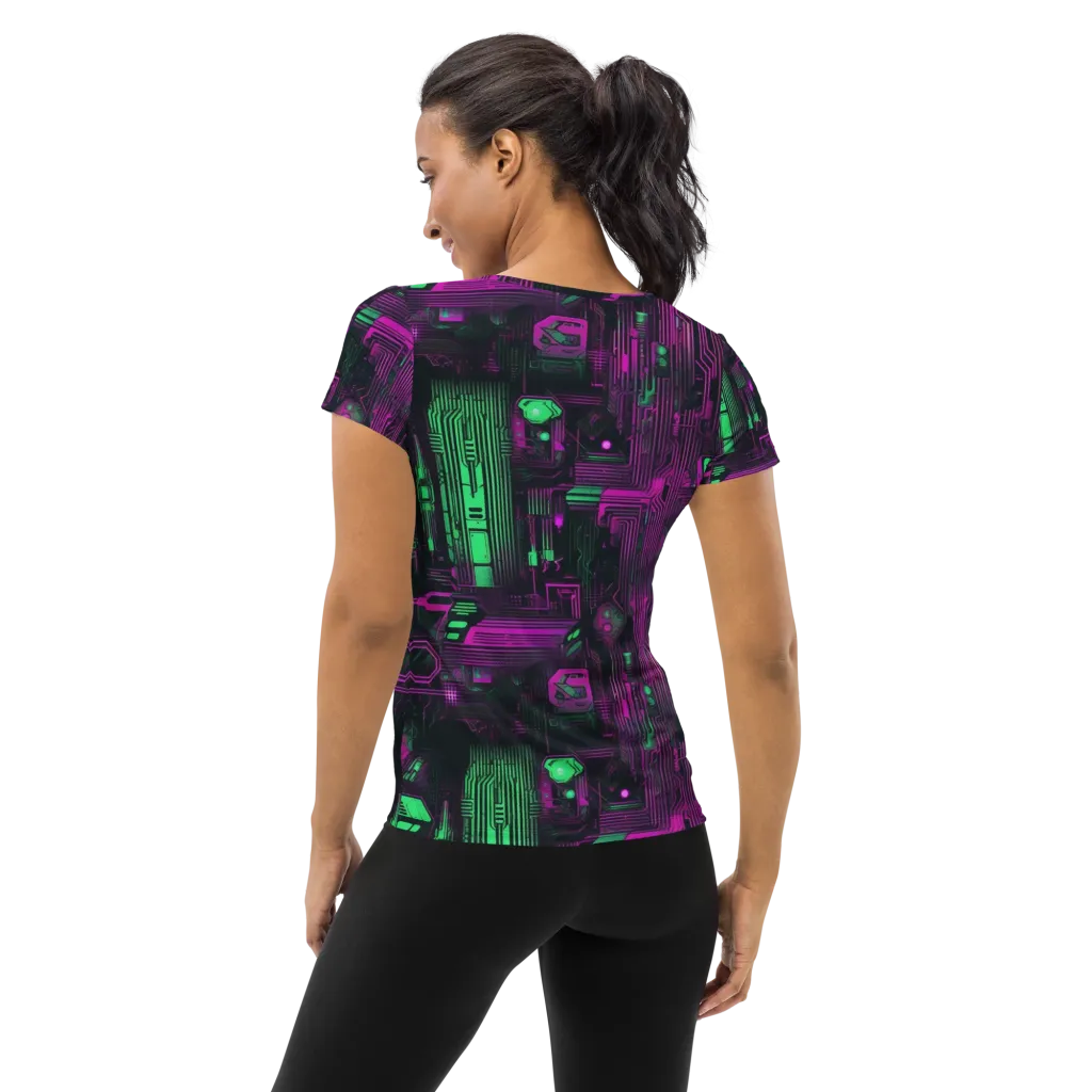Synthwave Circuit on Women's Athletic T-Shirt — Back