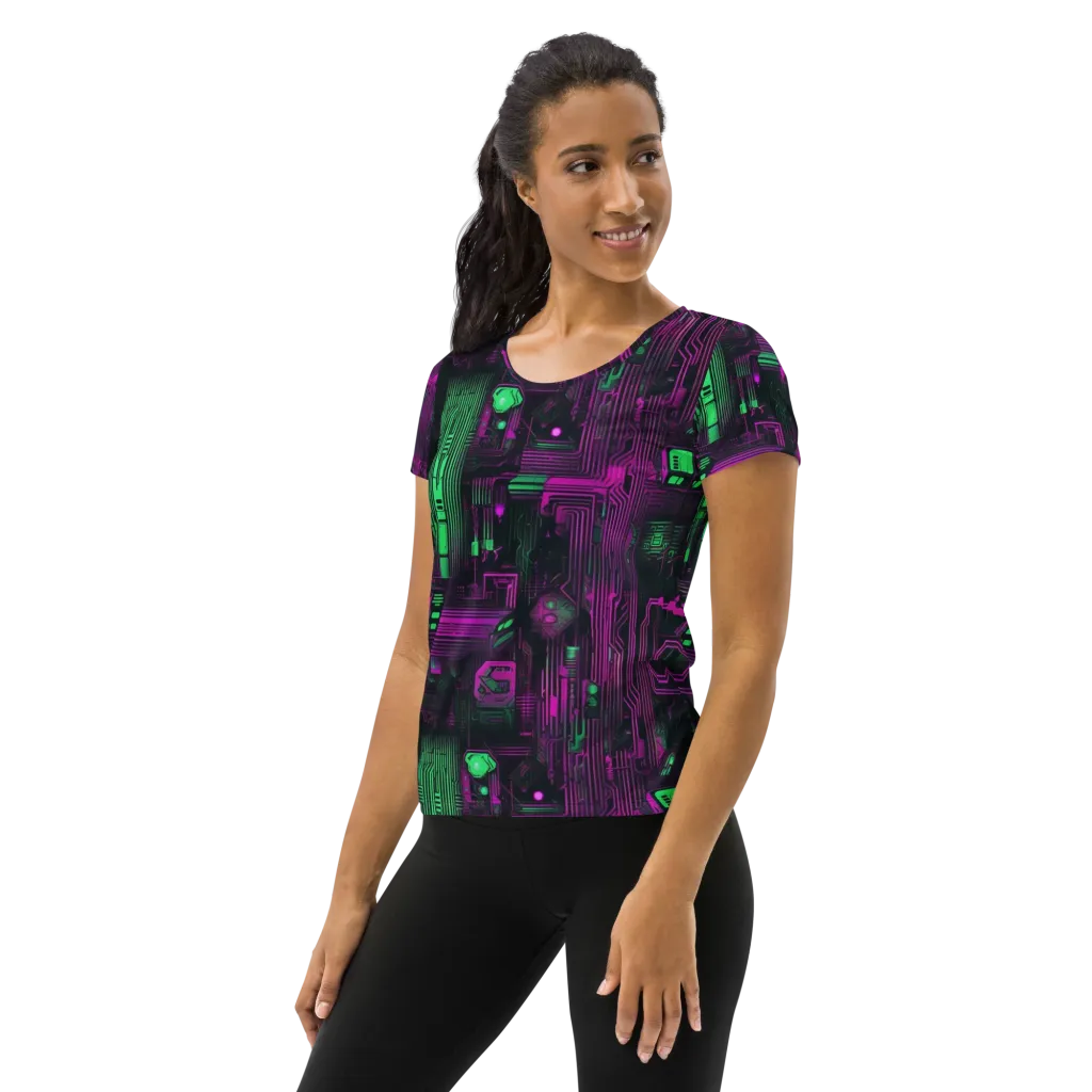 Synthwave Circuit on Women's Athletic T-Shirt — Left