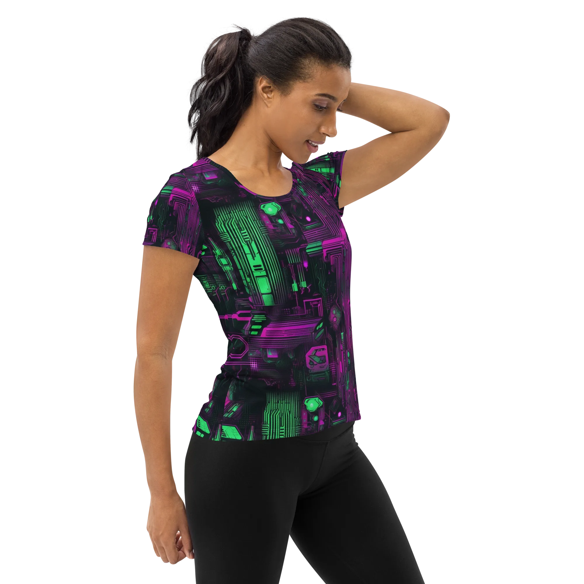 Synthwave Circuit on Women's Athletic T-Shirt — Right