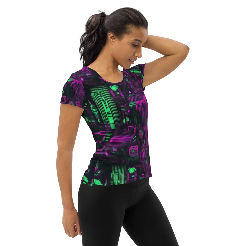 Synthwave Circuit on Women's Athletic T-Shirt — Right