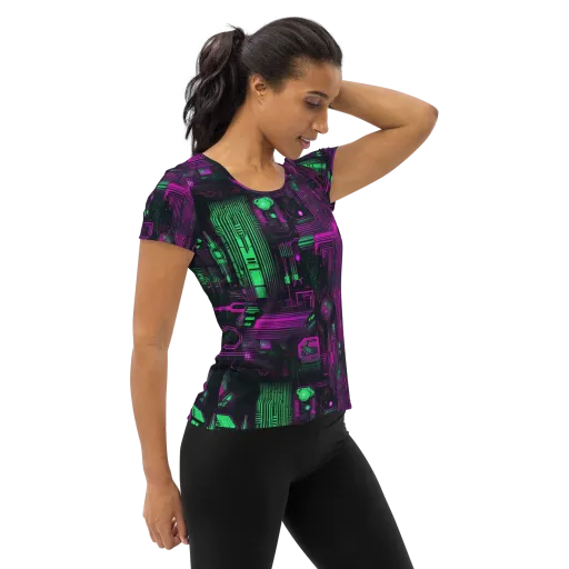 Synthwave Circuit on a Women's Athletic T-Shirt