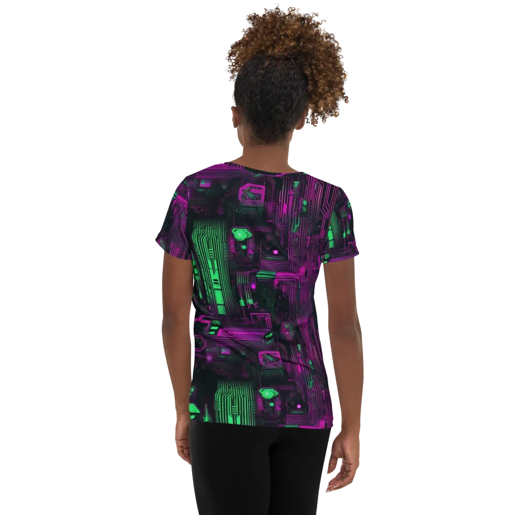 Synthwave Circuit on Women's Athletic T-Shirt — Back