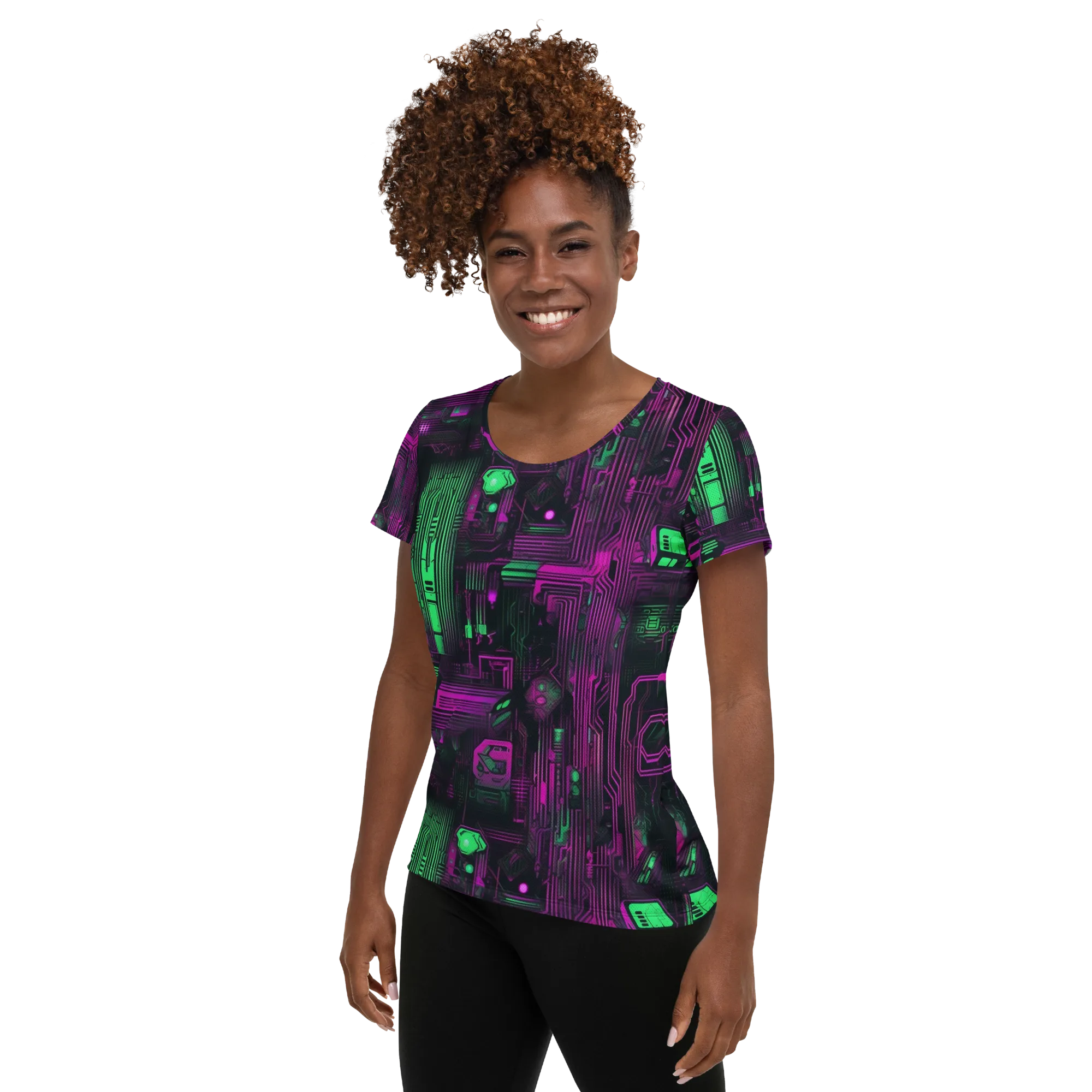 Synthwave Circuit on Women's Athletic T-Shirt — Left