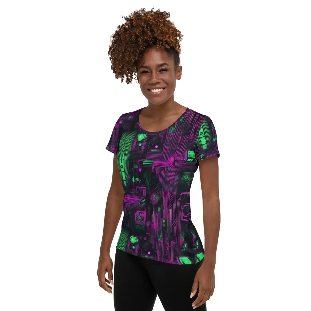 Synthwave Circuit on Women's Athletic T-Shirt — Left
