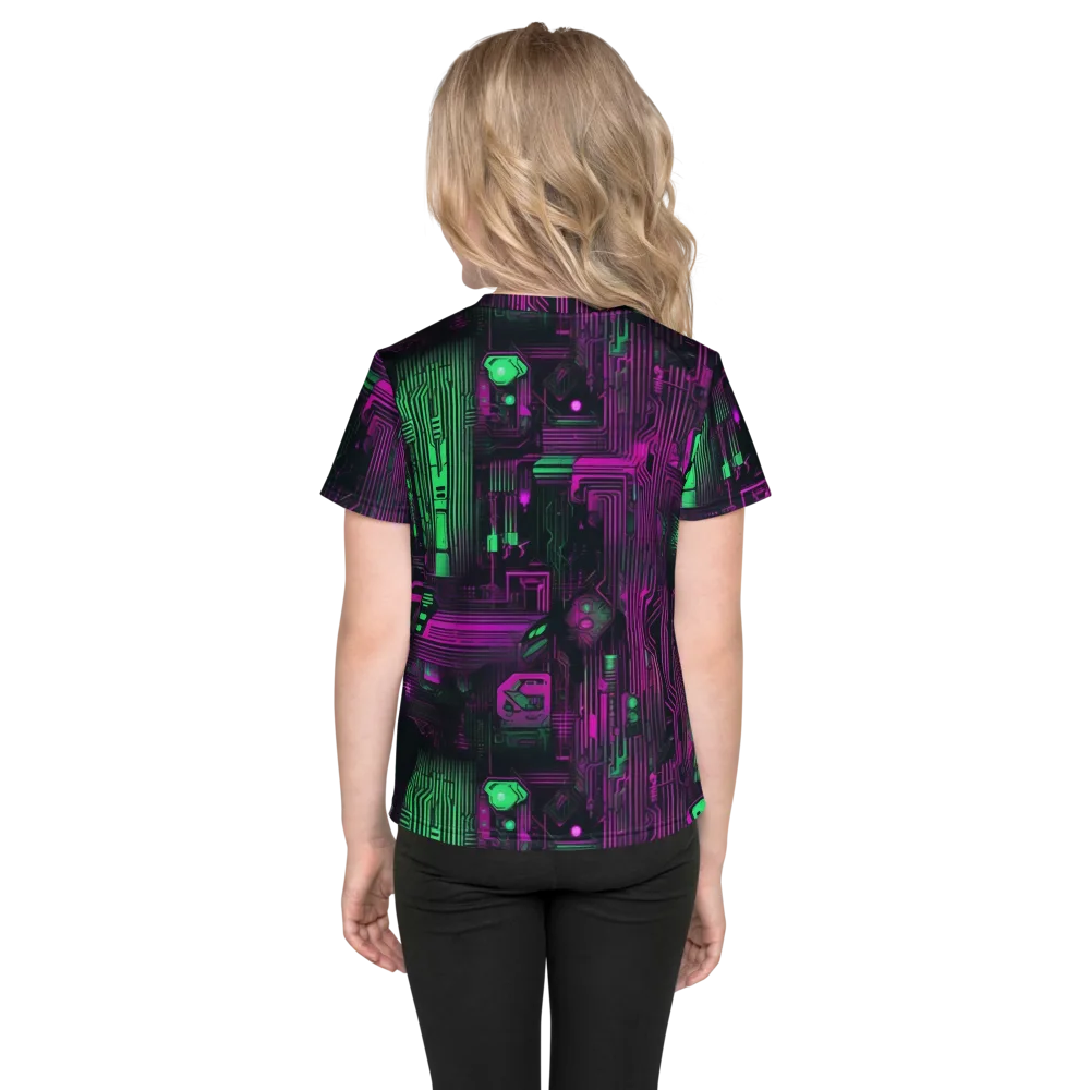 Synthwave Circuit on Kids Crew Neck T-Shirt — Back