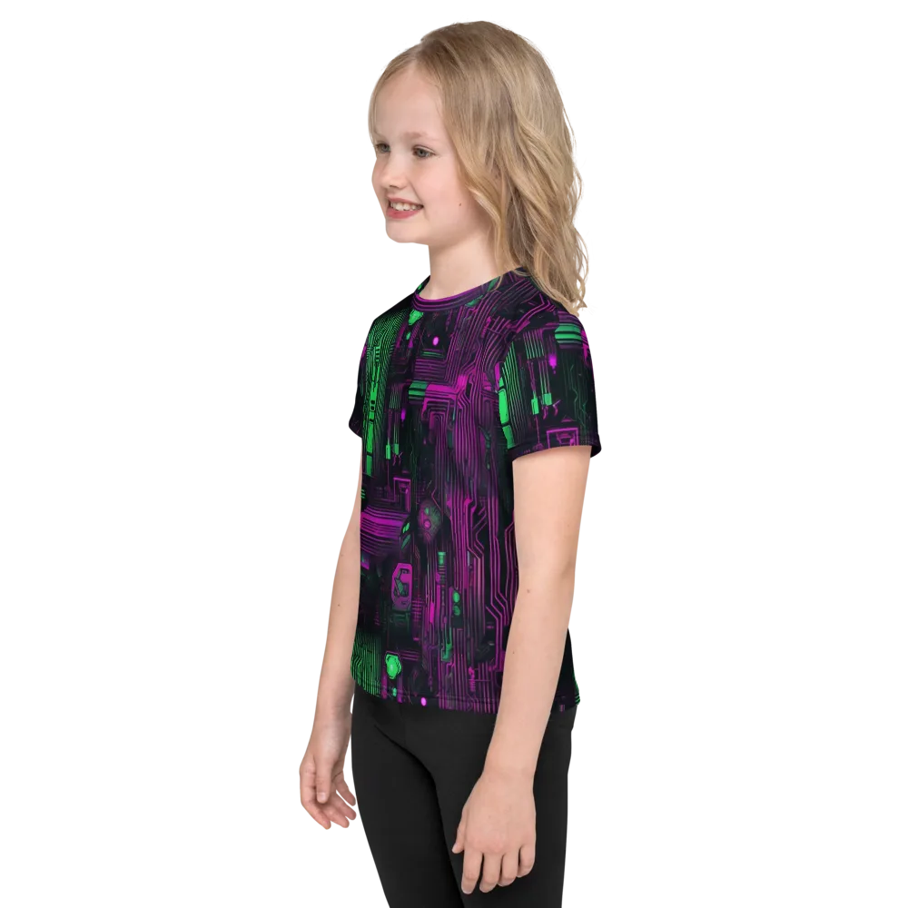 Synthwave Circuit on Kids Crew Neck T-Shirt — Left