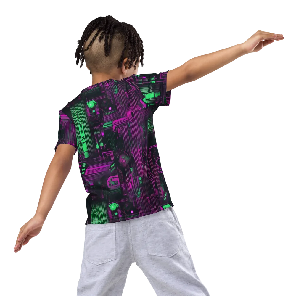 Synthwave Circuit on Kids Crew Neck T-Shirt — Back