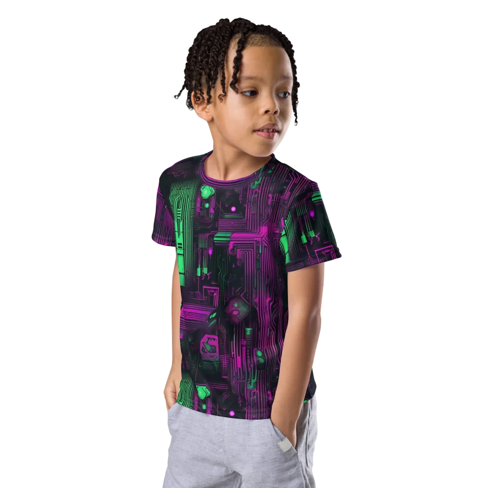 Synthwave Circuit on Kids Crew Neck T-Shirt — Left Front