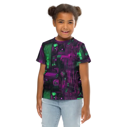 Synthwave Circuit on a Kids Crew Neck T-Shirt