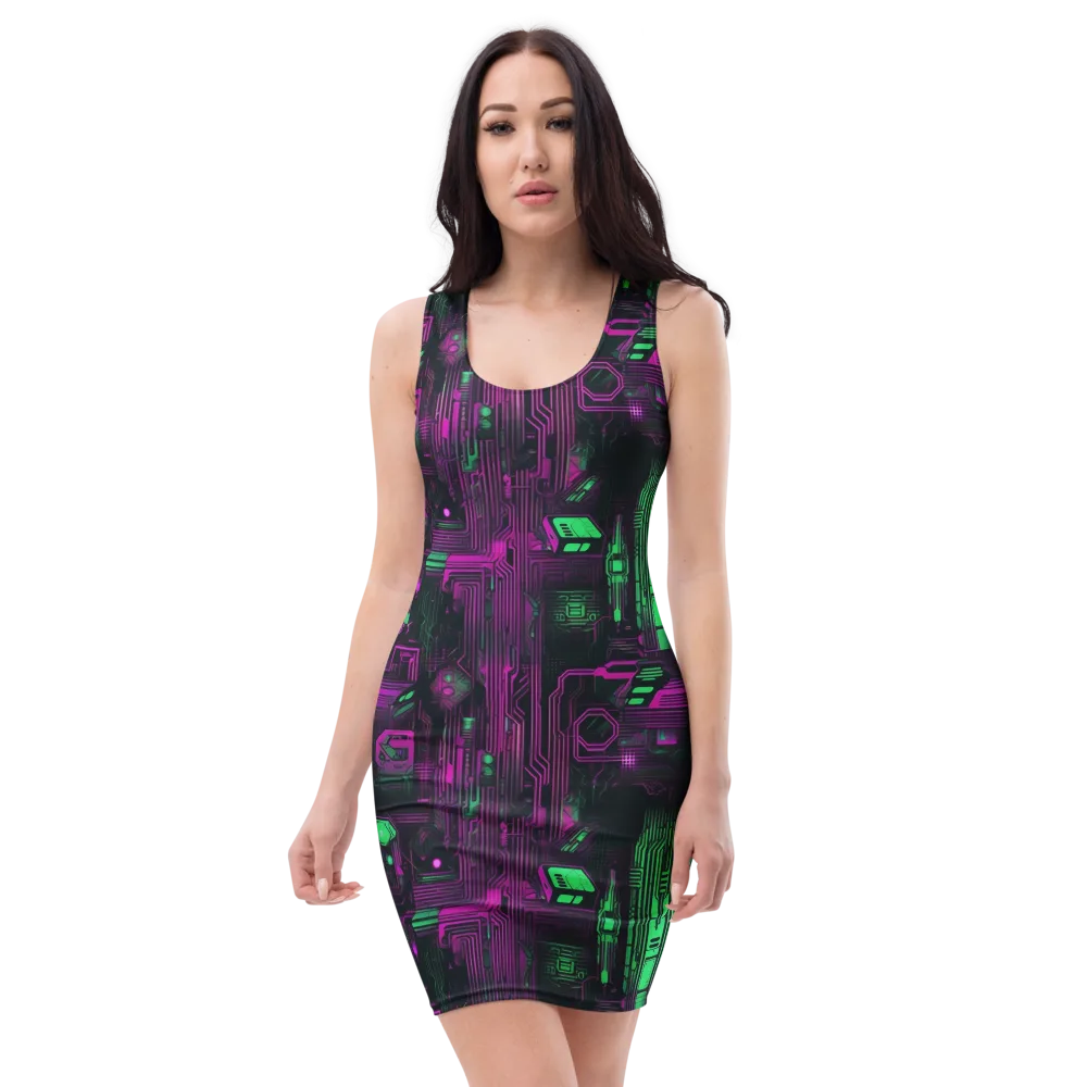 Synthwave Circuit on Bodycon Dress — Front