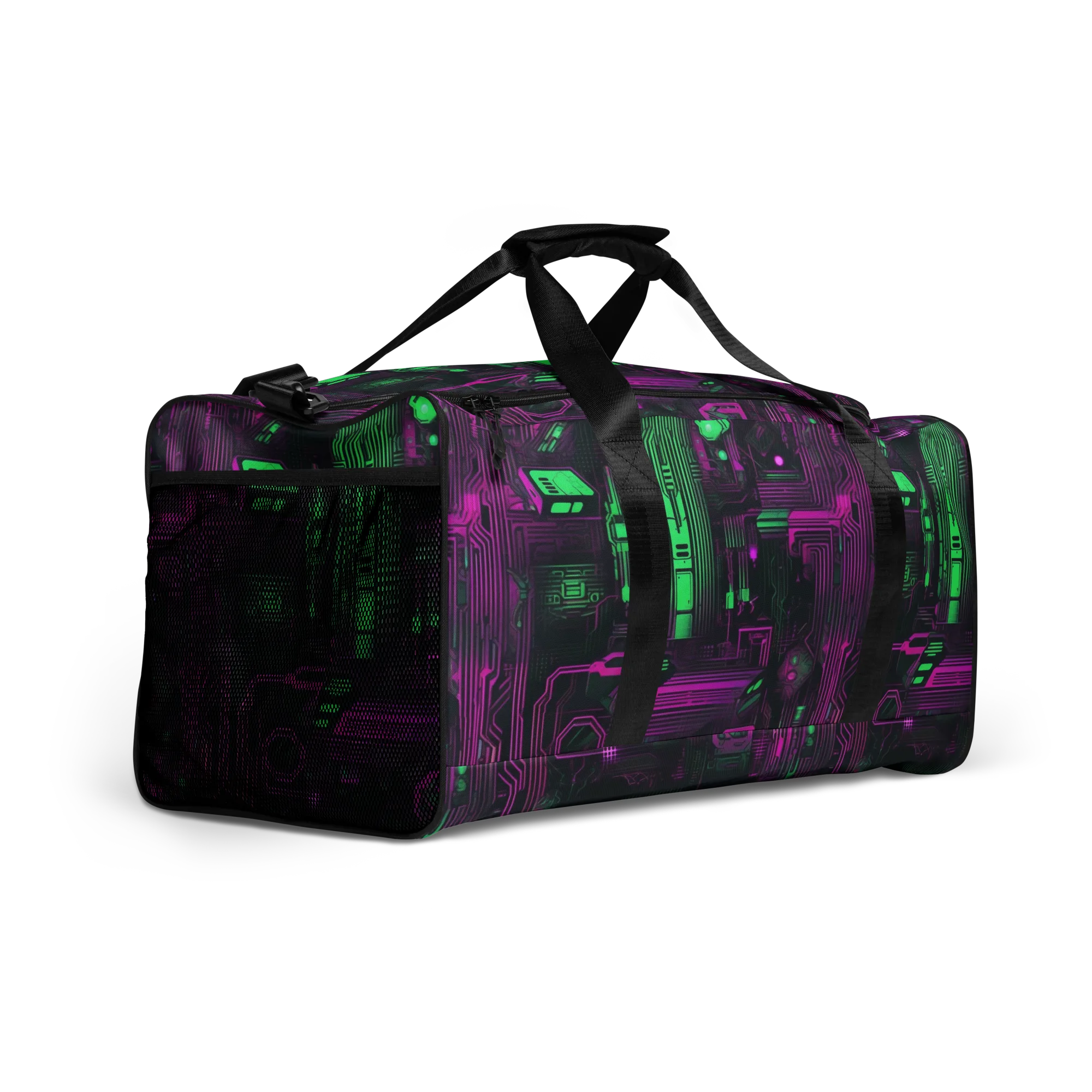 Synthwave Circuit on Duffle Bag — Right Front