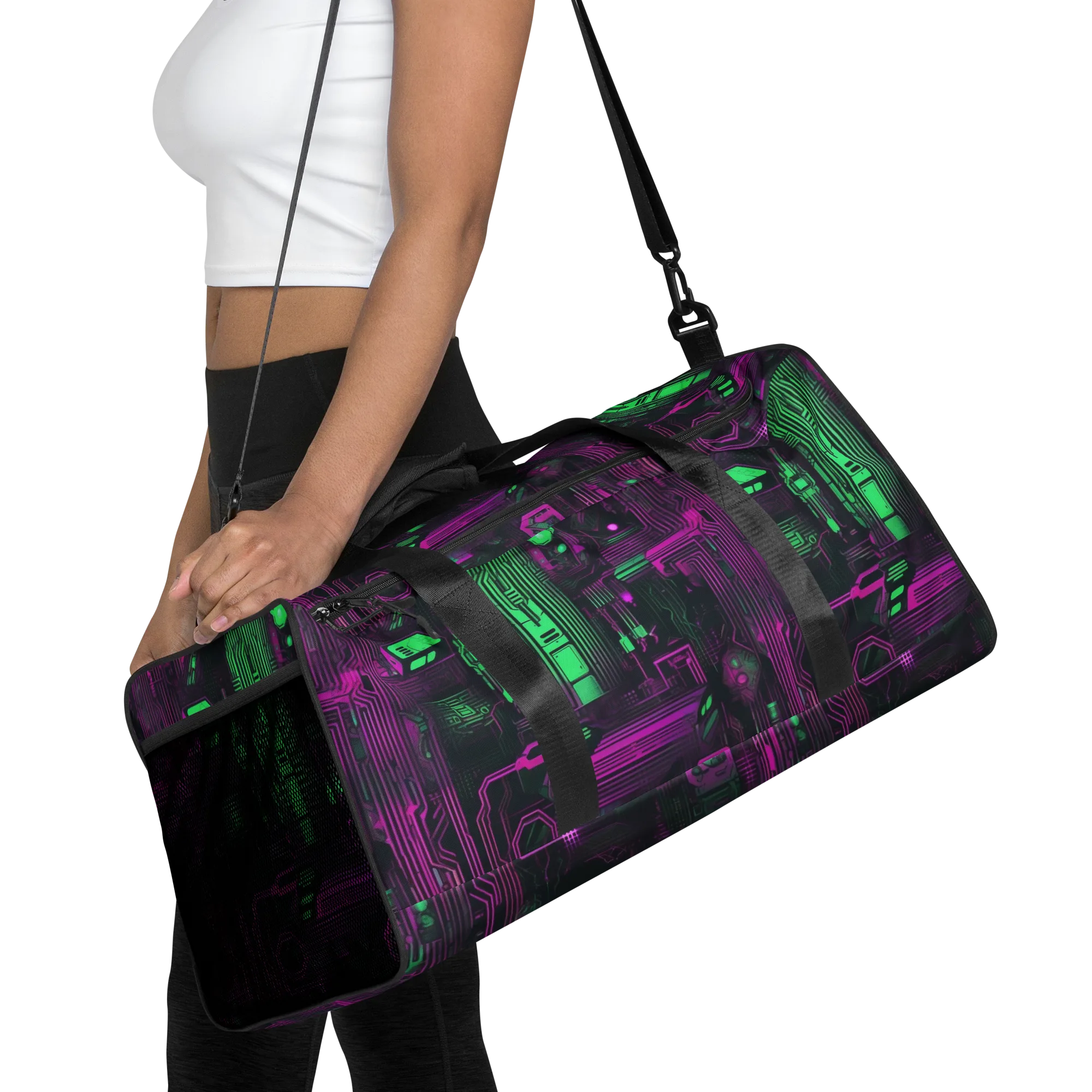 Synthwave Circuit on Duffle Bag — Front
