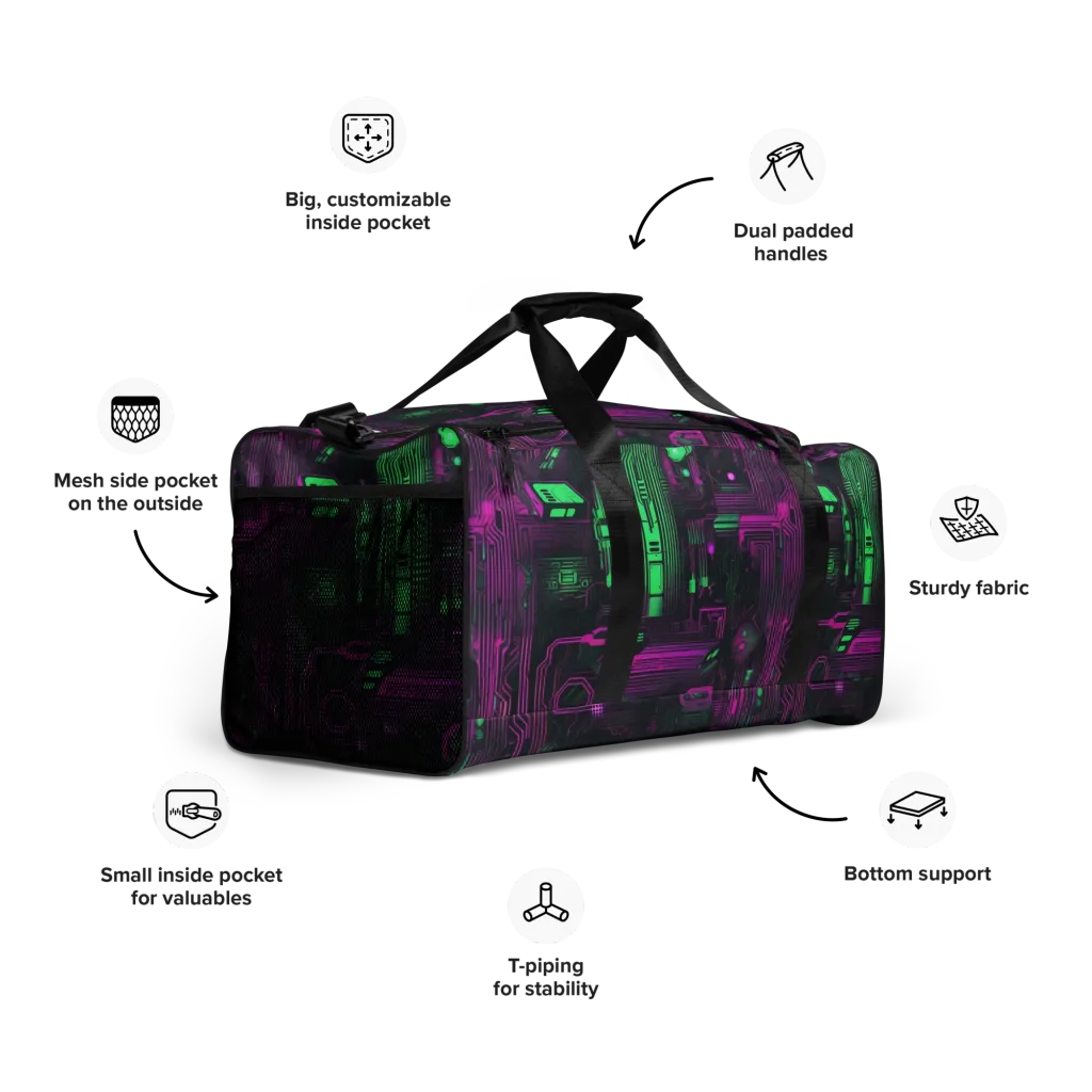 Synthwave Circuit on Duffle Bag — Right Front